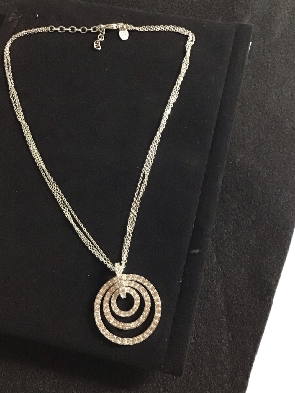 Nolan Miller Silver Crystal Concentric Ring Pendant Necklace